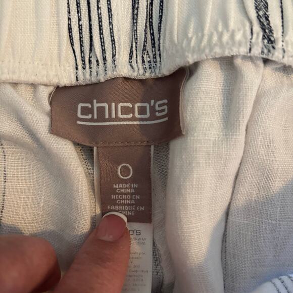 Chico's Women Size O/Small White Striped Linen Tie Waist Comfy Breathable Pants - Picture 3 of 12